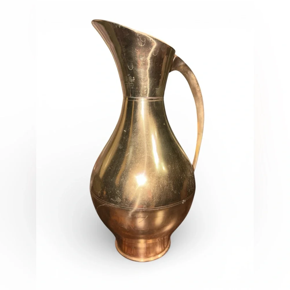 Gold Brass Polished Pitcher with Handle Round Shape Collectible